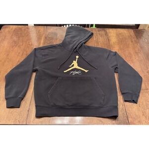 Nike Air Jordan Flight Hoodie Mens Medium Black Gold Jumpman Pullover Sweatshirt